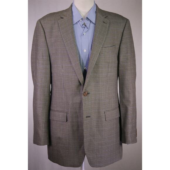 Lauren Ralph Lauren Brown Black Blue Check Silk Wool 2-Btn Sportcoat Blazer 42L - Picture 2 of 7